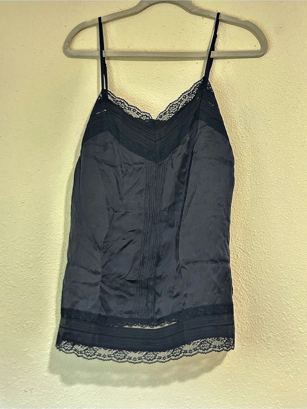 White House Black Market Black Lace silk Camisole Size Large